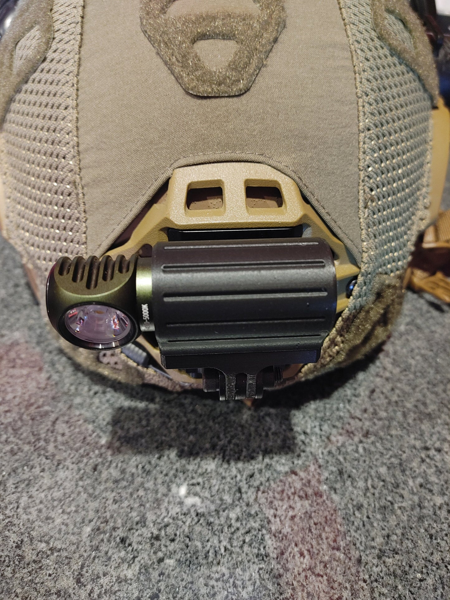 Tactical Helmet Flashlight Mount designed to be Compatible with the Olight Perun 2 Mini Headlamp