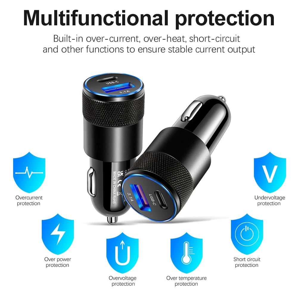 70W USB-C and USB-A Car Charger